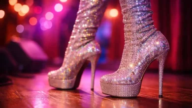 Zapatos de tacón con purpurina en un evento Drag en Sugar Café.