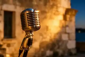 Santiago Auserón durante su concierto en San Fernando, fotografiado en el escenario.