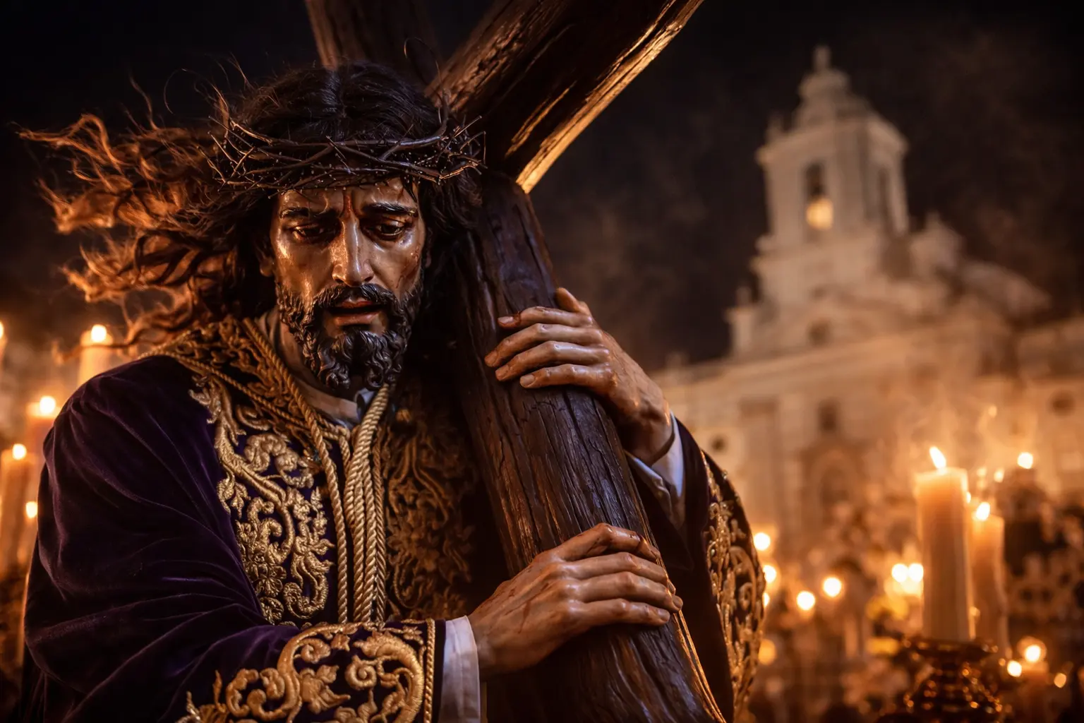 Representación de Jesús de Nazaret en una procesión de Semana Santa en Andalucía