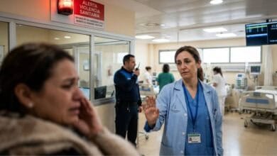 Médico en urgencias hospitalarias de Huelva hablando con paciente.