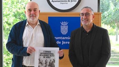 Tomás Sampalo y Antonio Ruiz presentan el I Torneo Internacional de Ajedrez Blitz de Jerez.