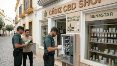 Personal revisando productos en tienda CBD en Conil y El Puerto, Andalucía.