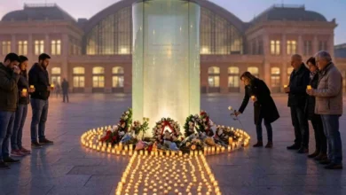 Memorial del 11M en Madrid con velas y flores en recuerdo de las víctimas.