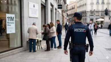 Agente de policía en la calle durante acto en memoria del 11M.
