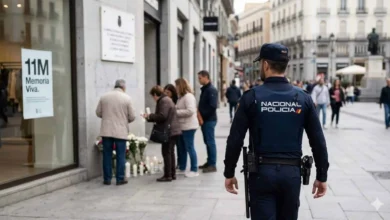 Agente de policía en la calle durante acto en memoria del 11M.