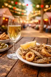 Bebida y comida típica en la Feria del Carmen y de la Sal 2026 en Andalucía.