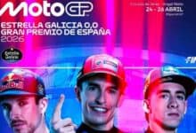 Cartel oficial del Gran Premio de España de MotoGP 2026 en el Circuito de Jerez - Ángel Nieto, con Marc Márquez, Pedro Acosta y Pecco Bagnaia.
