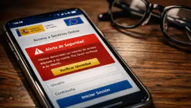 Alerta de seguridad en móvil del Gobierno de España mostrando intento de acceso no autorizado