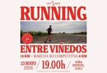 Cartel oficial de la carrera Tío Pepe Running 2026 en la Viña Esteve de Jerez.