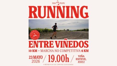 Cartel oficial de la carrera Tío Pepe Running 2026 en la Viña Esteve de Jerez.