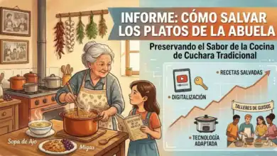 Platos típicos de la abuela con infografía sobre la preservación de la cocina de cuchara, digitalización de recetas y talleres de guisos.