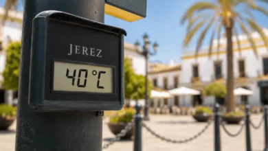 Termómetro en Jerez marcando 40 grados Celsius en verano.
