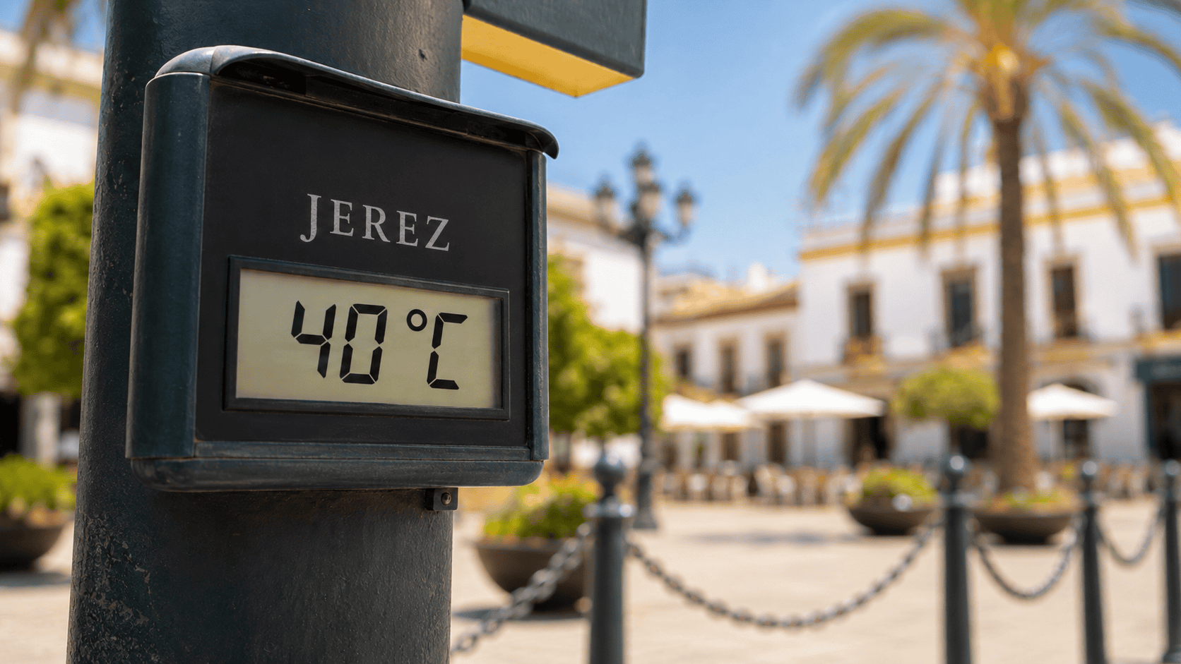 Termómetro en Jerez marcando 40 grados Celsius en verano.