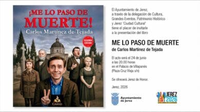 Cartel de presentación del libro Me lo paso de muerte de Carlos Martínez de Tejada en el Palacio de Villapanés, Jerez.