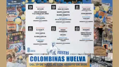 Cartel oficial de la programación de las Fiestas Colombinas Huelva 2026.