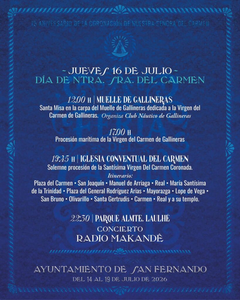 Cartel de eventos religiosos y culturales en San Fernando, Cádiz.