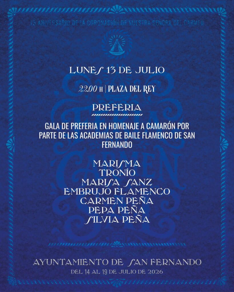 Cartel de la gala de preferia en San Fernando, con detalles del evento.