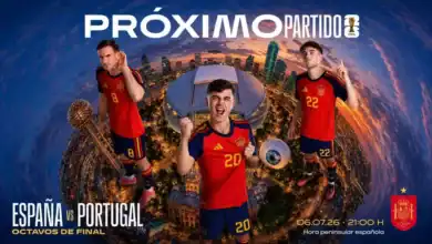 Cartel promocional del partido de octavos de final del Mundial entre España y Portugal el 6 de julio de 2026.