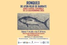 Cartel informativo del ronqueo de atún rojo de Barbate en el Museo de Enganches de Jerez, evento de la Capital Gastronómica 2026.