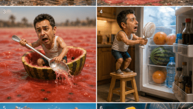 Personas sufriendo por el calor extremo en diferentes situaciones.