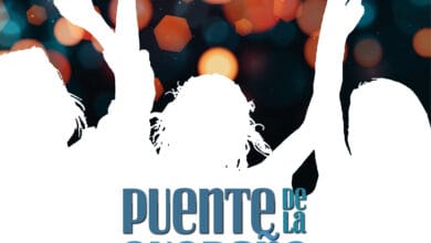 Cartel de la verbena de La Guareña en Jerez rural 2026 con luces y siluetas de personas bailando.