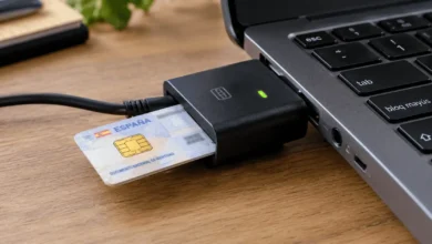 Dispositivo de notificación electrónica conectado a un portátil.