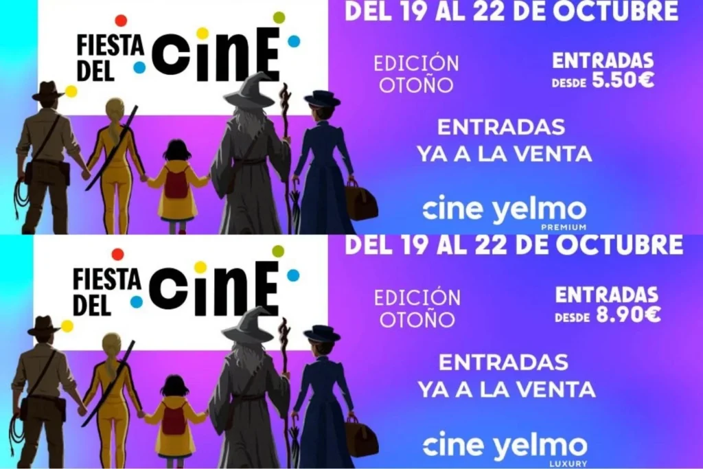 Primer plano de palomitas de maíz en un recipiente junto a una entrada de cine sobre una superficie oscura.