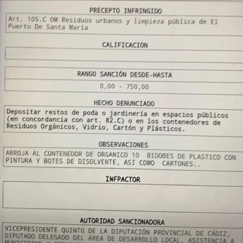 Copia de la denuncia presentada por la Policía Local de El Puerto de Santa María