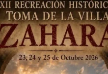 Cartel de la XII Recreación Histórica Toma de la Villa de Zahara con el nombre del evento y las fechas del 23 al 25 de octubre de 2026.