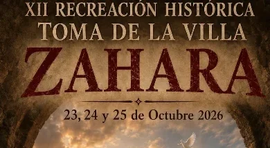 Cartel de la XII Recreación Histórica Toma de la Villa de Zahara con el nombre del evento y las fechas del 23 al 25 de octubre de 2026.