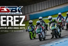 Cartel del Campeonato de España de Superbike en Jerez con seis pilotos sobre sus motocicletas y las fechas 31 de octubre y 1 de noviembre.