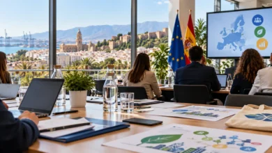 Jornada europea de innovación social en Málaga con elementos urbanos y ambientales.