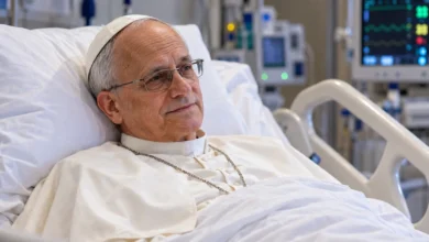 Instrumental quirúrgico sobre una superficie estéril en un entorno hospitalario, relacionado con la operación pulmonar del Papa.