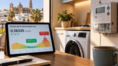 Imagen editorial de un hogar de Jerez representando la evolución del precio de la electricidad durante el 8 de octubre de 2026